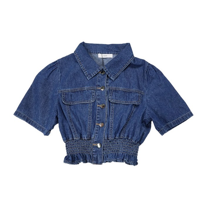 소일레 여성 반팔 숏 청 데님 크롭 반팔 셔츠 자켓