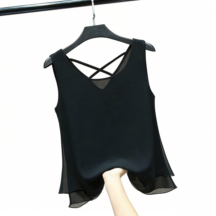 차쿠 여성 쉬폰 나시 이중 민소매 빅사이즈 중년 엄마 시원한 나시 민소매 블라우스