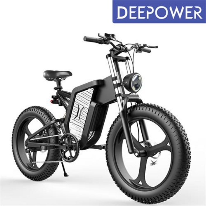 DEEPOWER 2000W 48V 35Ah 최신형 MTB 산악 자전거 전기자전거 20인치 팻바이크 7단 변속 2023 Upgraded, 블랙 + 실버