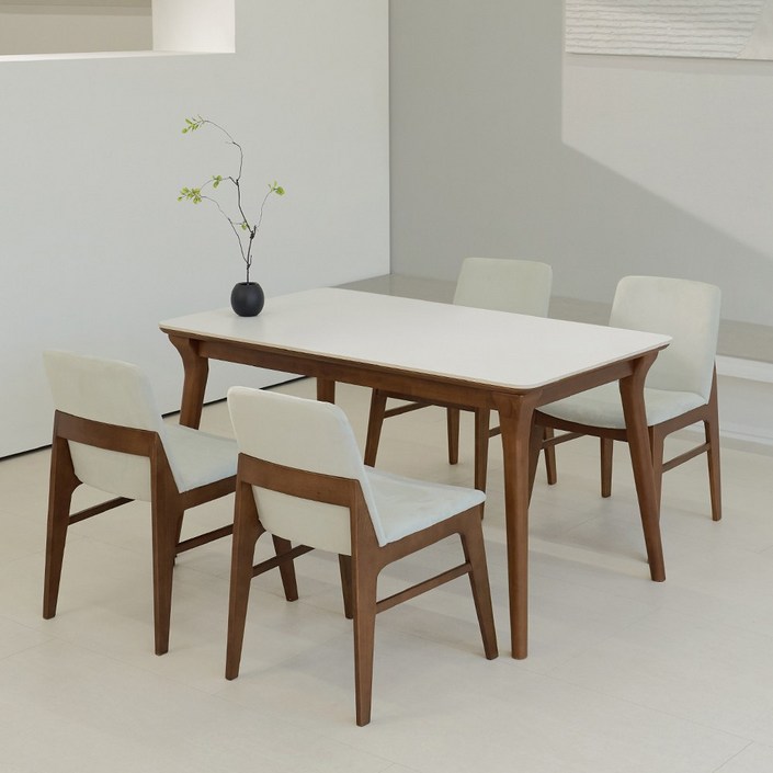 루나 포세린 세라믹 원목 4인 식탁세트 1400 의자형 IKLN1B