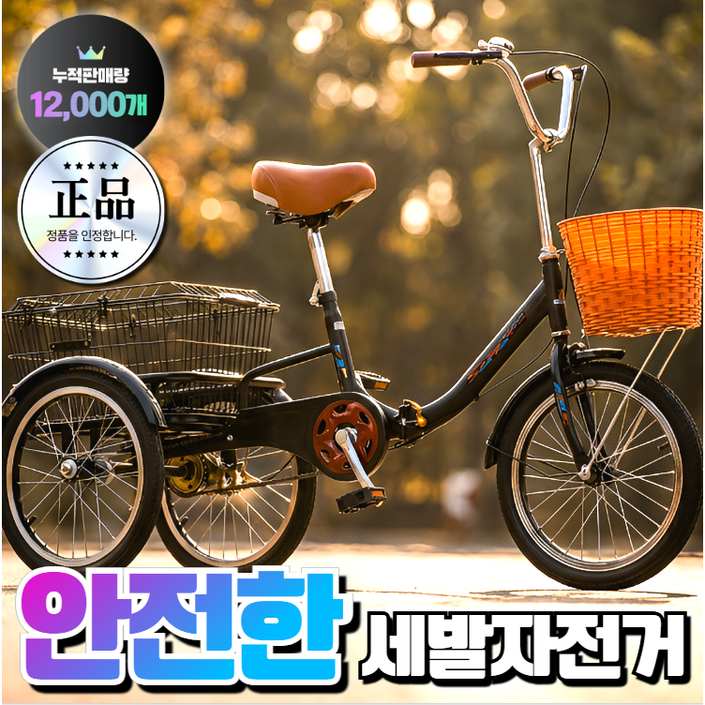 레이스포츠 안전한 성인 세발 자전거 노인 어르신 삼륜 3발 출퇴근 바구니 짐 성인용