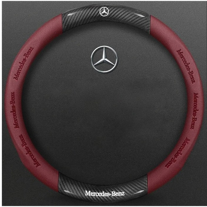 벤츠 호환 핸들커버 최고급 가죽 소재 미끄럼 방지 핸들커버 원형 D형 선택 가능 차량 용품 고객커스텀 에테르넬 국내 각인 주문제작, 레드