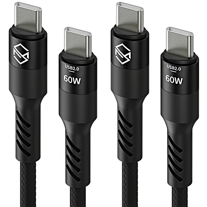 신지모루 C to C타입 주석도금 단선강화 60W PD 고속충전 케이블, 블랙, 2개, 2m