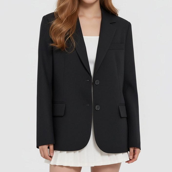 라뷰드 여성 스탠다드 싱글 투버튼 자켓 봄 가을 간절기 점퍼 세미 면접 정장 마이 캐주얼 카라넥 포켓 블레이져 데일리 하객룩 아우터