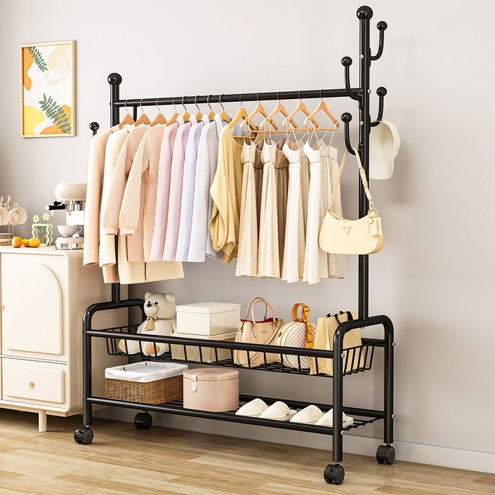 Kipnos 행거 이동식행거 스탠드 옷걸이행거 이동식 튼튼한행거 스탠드행거 철제 다용도, 블랙