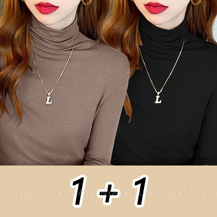 1 + 1 목폴라 긴팔 티셔츠 목티 여성 기분 이너티 빅사이즈 슬린 짱편한 모달 스판 여자티셔츠  D99U