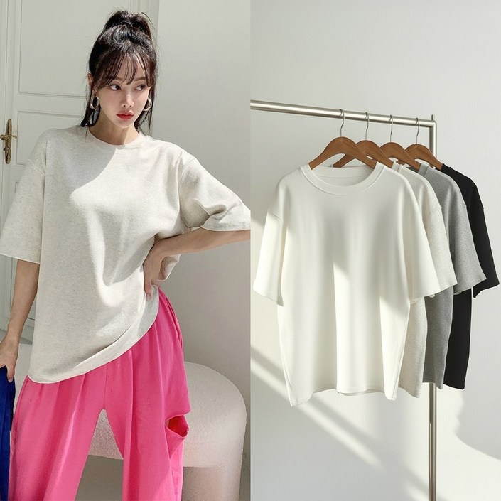 뮤앤뮤즈 5588 쭉쭉 오버핏 피치 기모 티 겨울 반팔 티셔츠