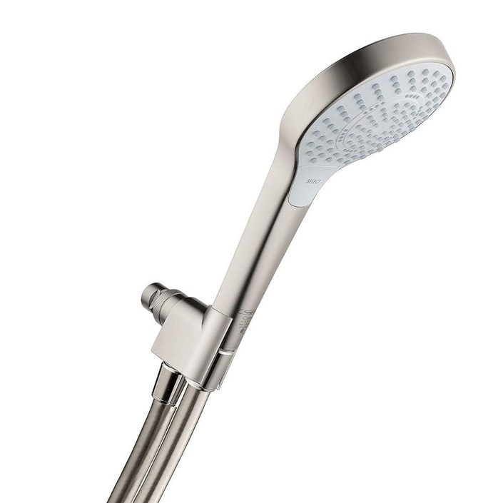 Hansgrohe Croma Select S 10.2cm4인치 핸드헬드 샤워 헤드 세트 3개 스프레이, 브러시드 니켈 호스 포함, 1.75GPM, 04936820
