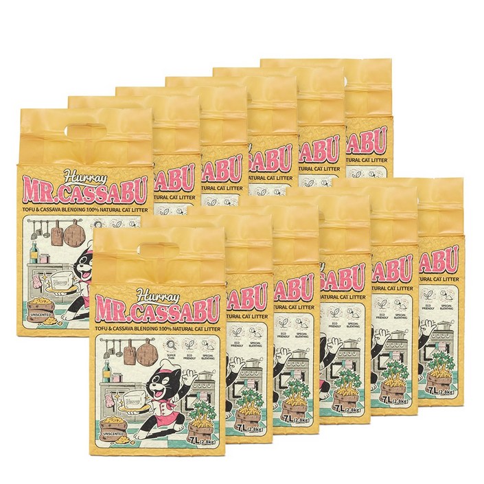 허레이 미스터카사부 두부 카사바 블렌딩 고양이 모래, 7L, 2.8kg, 12팩, 무향