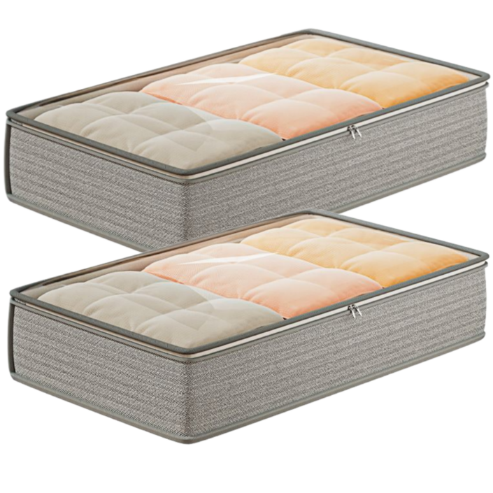 [특대1+1] 보니따민 언더베드 투명창 패브릭 정리함, 2개, 헤링본