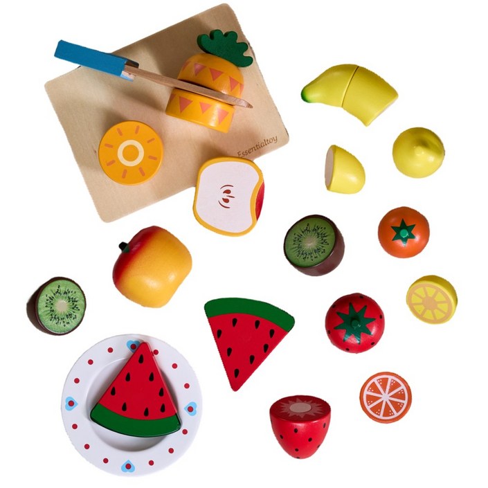 에센셜토이 원목 소꿉놀이 과일자르기 장난감 세트 24개월 역할놀이 (내장 자석), 혼합색상, 1개
