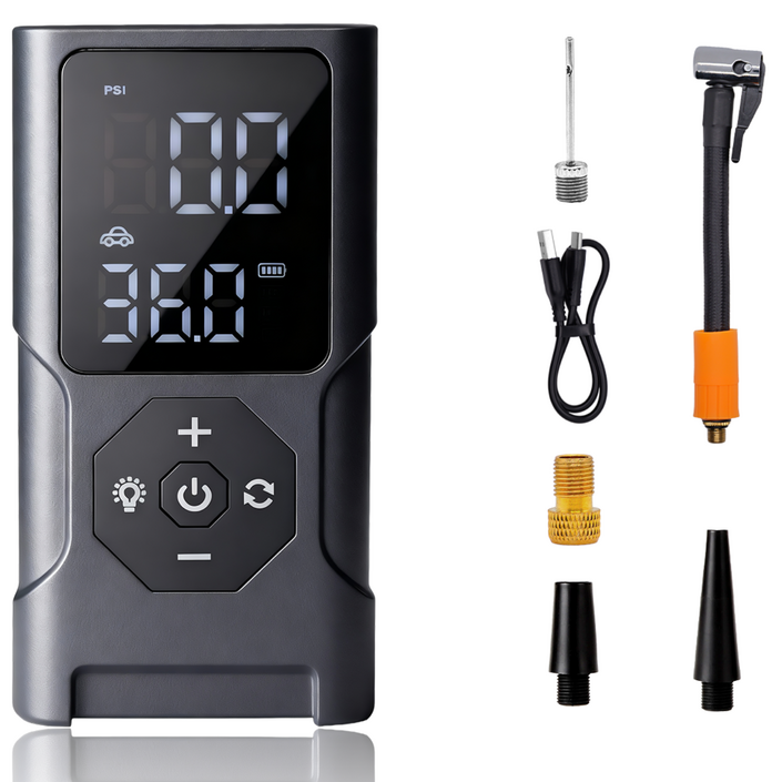 휴대용 무선 공기 주입기 풀세트 LED손전등보조배터리자동차구기류자전거 오토바이 다용도 에어 펌프 , 블랙 , 1세트