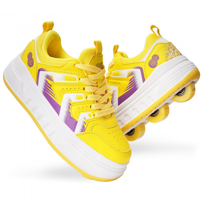 바퀴 달린 신발 간편한 롤러슈즈 4륜 롤러 스케이트화 스케이트 롤러 남녀 롤러스케이트 바퀴신발, 노란색, 1개