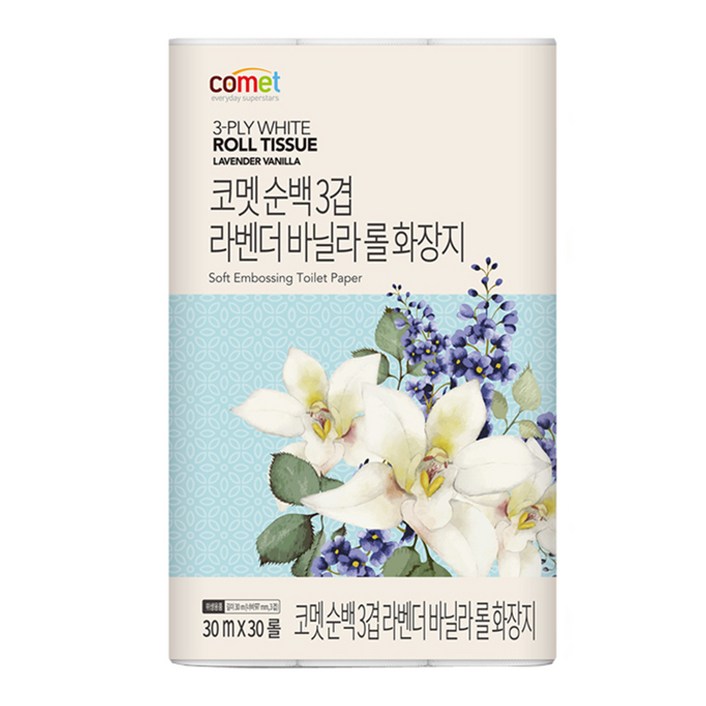 코멧 순백 3겹 라벤더 바닐라 롤화장지, 30m, 30개입, 1개