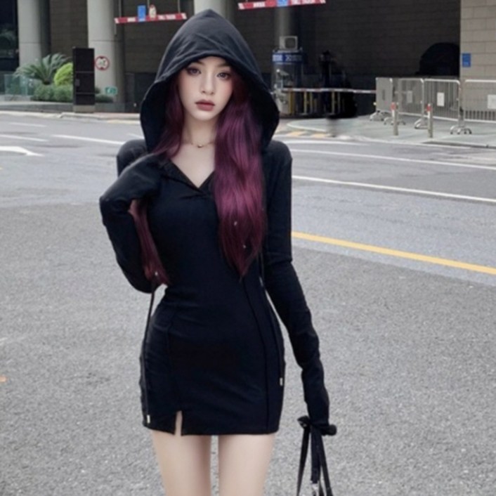 피어니스트 날씬 브이넥 후드 원피스 피어니스트 날씬 브이넥 후드 원피스