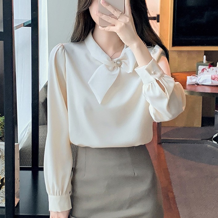 포플러앤씨 여성용 모인스트 리본 블라우스 P26SPBL010515