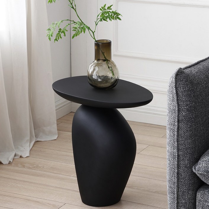 하조이 와비사비풍 블랙 조약돌 쇼파 사이드테이블 인스타 감성 거실 테이블, 블랙스크럽면