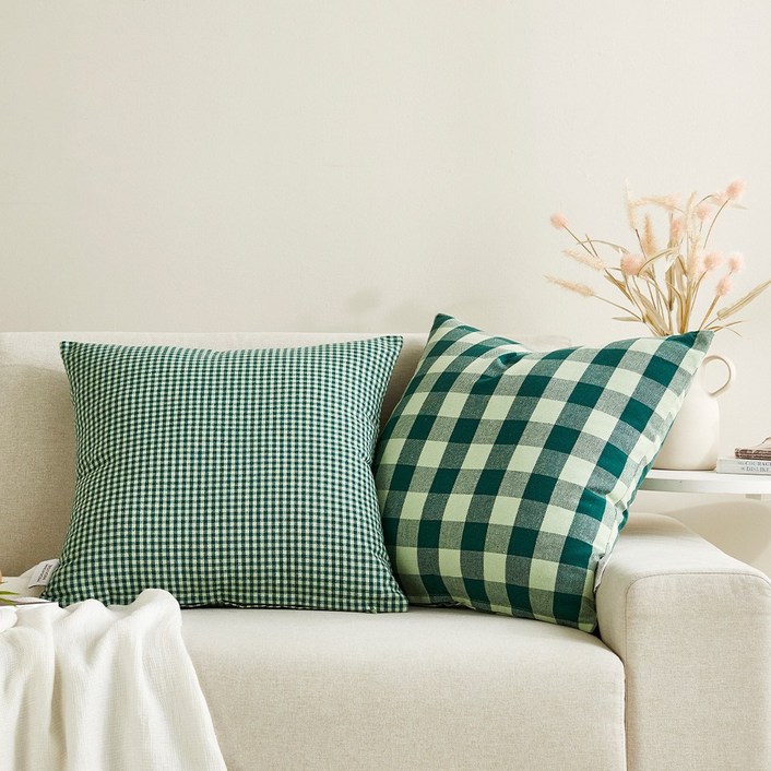 모던하우스 에코블렌드 코튼 체크 쿠션커버 2P세트 투톤 그린 EM0925051