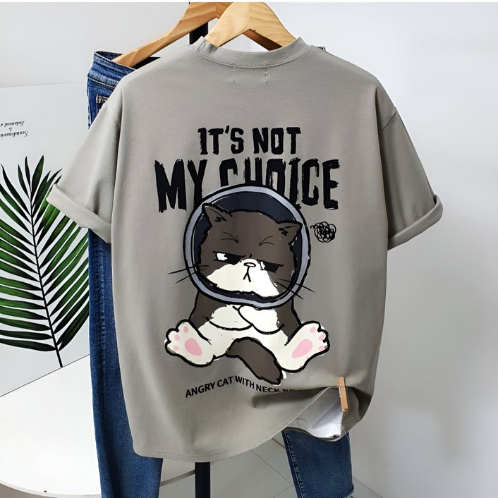 고양이 케릭터 오버핏 빅사이즈 남자 반팔티