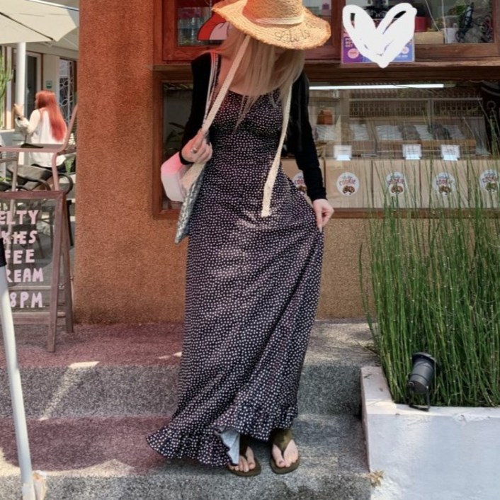 [위아썸머]도트프릴 메기 롱원피스