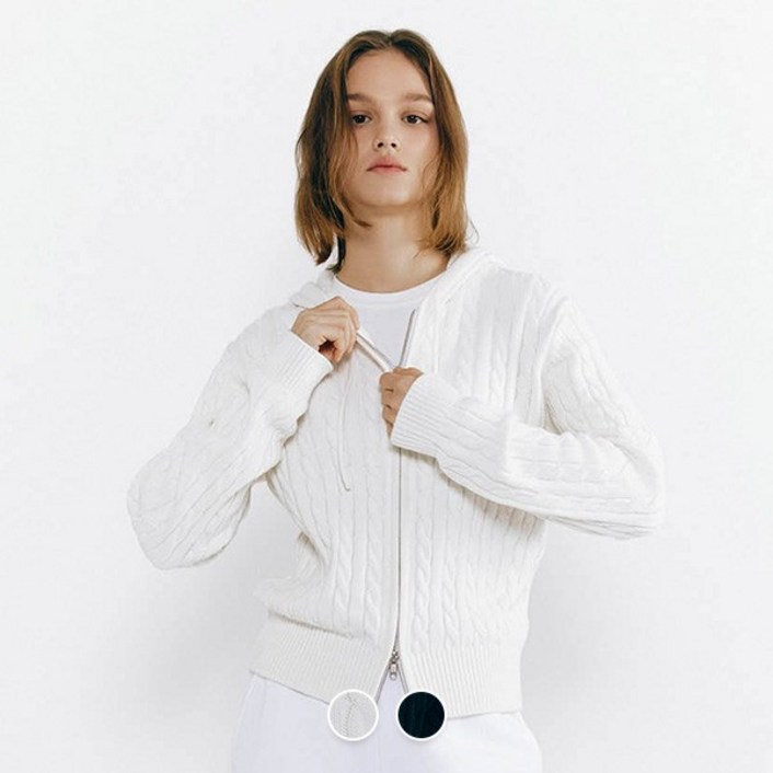 지오다노 355503 여 5gg 꽈배기 후드 투웨이 집업 가디건 2372209