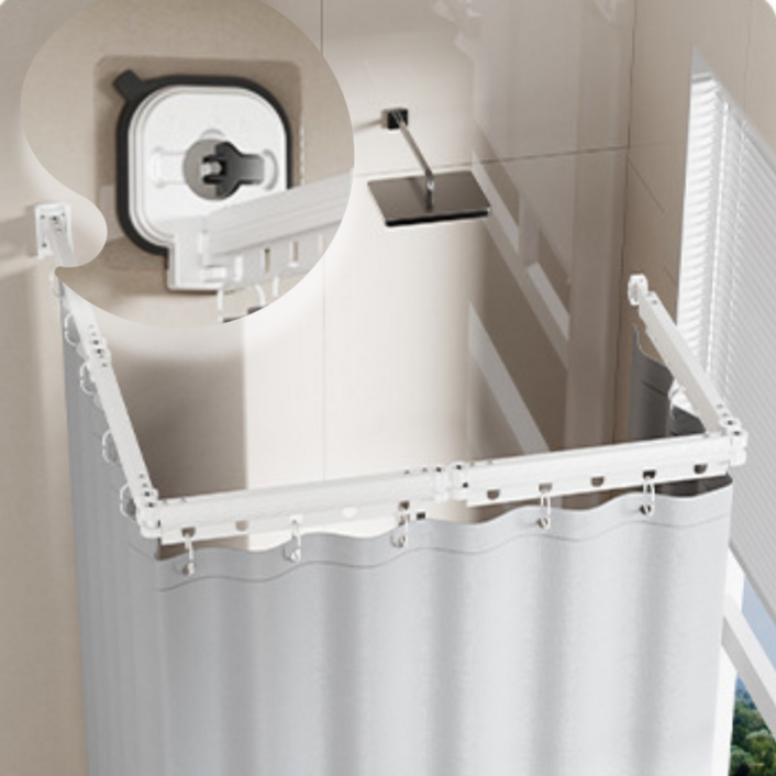 루메바스 접이식 무타공 흡착식 코너형 샤워커튼봉 세트 5단 180x200, 1개