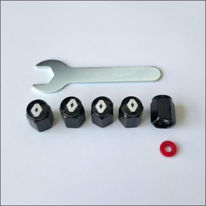 르노 타이어 에어 밸브캡 마개 블랙 렌치 포함, 검정, 5개