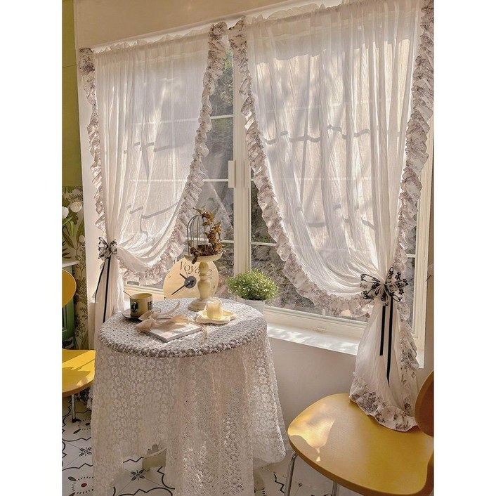 브레시아 프렌치 레트로 쉬폰커튼 빈티지 커텐 커텐봉형