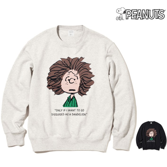 피너츠 정품_오버핏 겨울 남성 여성 기모맨투맨 남녀공용 티셔츠_브라운헤어