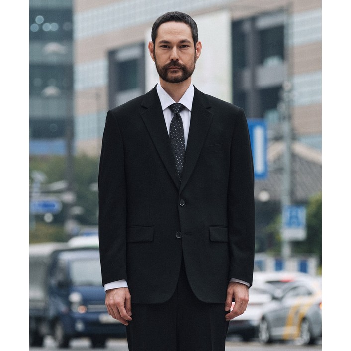 [에스티코] 남성 Tech-Poly 사방스판 에센셜 수트세트 클래식핏 블랙