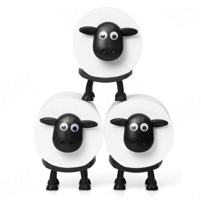 AROBOT 귀여운 검은 양 화장지 거치대 화장실 인테리어 휴지걸이 3개 세트, 1세트, 블랙