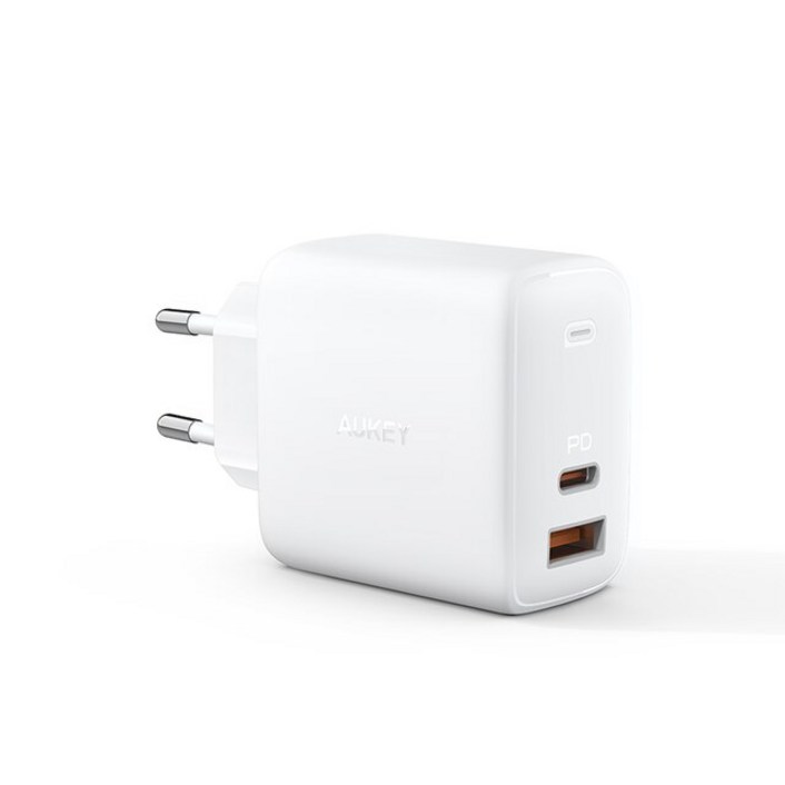 원래 Aukey PA-B3 65w GaN 2 USB 빠른 벽 충전기 미국 EU 플러그 전화 공급 장치 Macbook 용 3.0 C 스테이