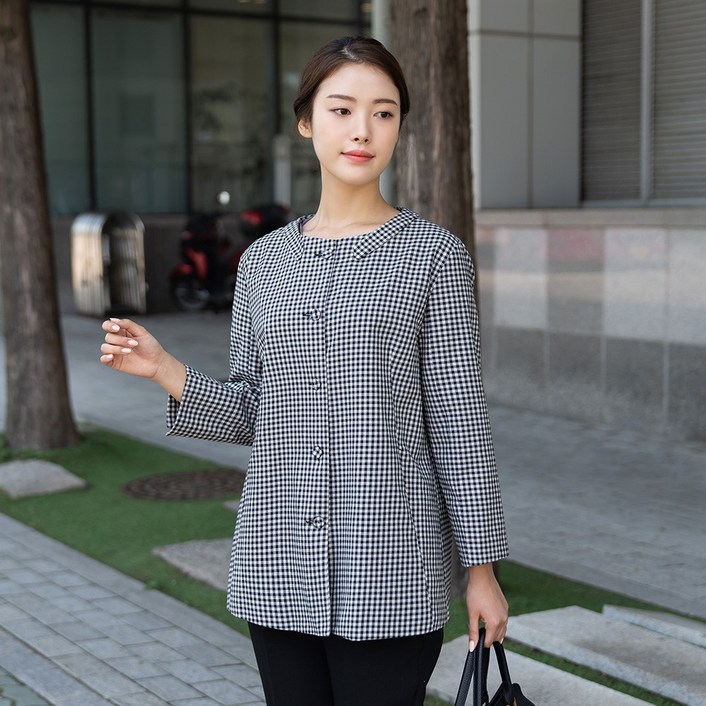 엄마옷 면 체크 라운드 자켓 JK515638마담 미시 중년여성 빅사이즈 50대 60대 70대 할머니옷