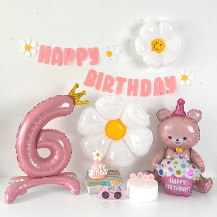 하피블리 크라운숫자풍선 생일가랜드 안경세트, 숫자 6번, 생일가랜드(핑크)