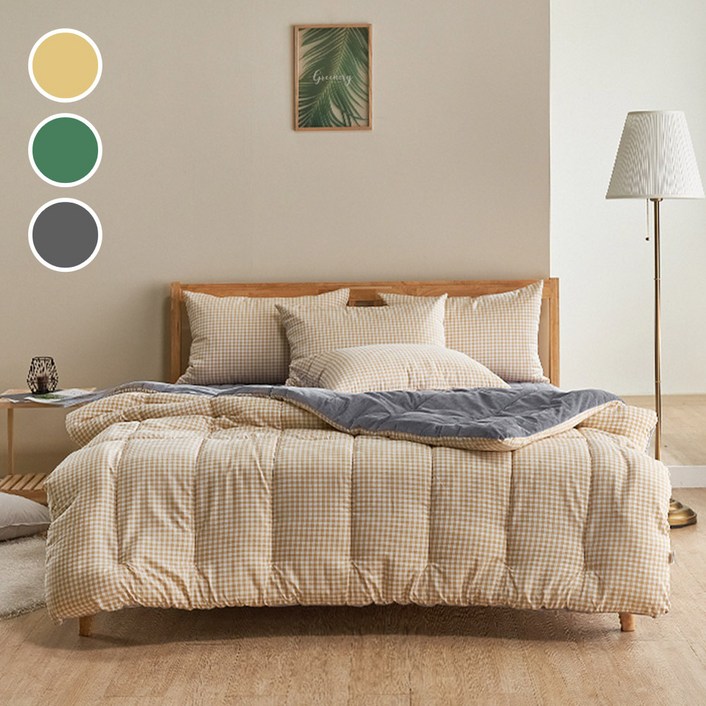 리틀 체크 단면 밍크 극세사 이불 패드 베개커버 침구 세트 3color