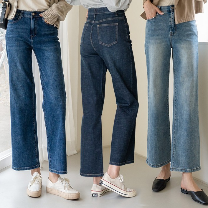 앤더데이 여성용 군살싹 절개 쫀쫀스판 세미 와이드진 키큰키작 팬츠