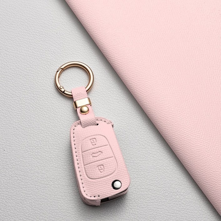 기아현대 호환 천연 소가죽 3버튼 폴딩 키케이스 아반떼 MD모닝레이쏘울스포티지 R쏘렌토봉고YF 쏘나타i30K5K7포르테그랜저 TG 차량용품, C 타입, 피치핑크