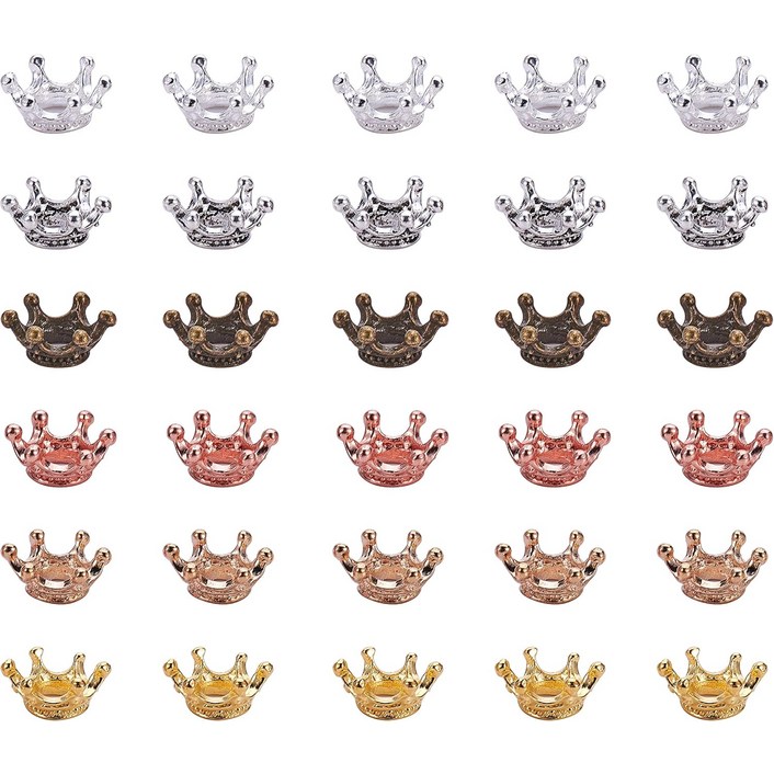 90개 티베트 스타일 합금 크라운 비즈 캡 6가지 색상, 왕관 모양 스페이서 참, 팔찌 연결용 큰 구멍 비즈 끝 캡