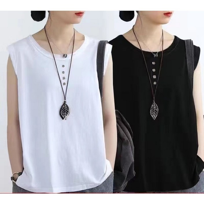 Hasvz여자 여름 신상품 민소매 티셔츠 캐주얼 슬림핏 시원하게 편하게 데일리 라운드넥 이너 나시 빅사이즈 티 투피스