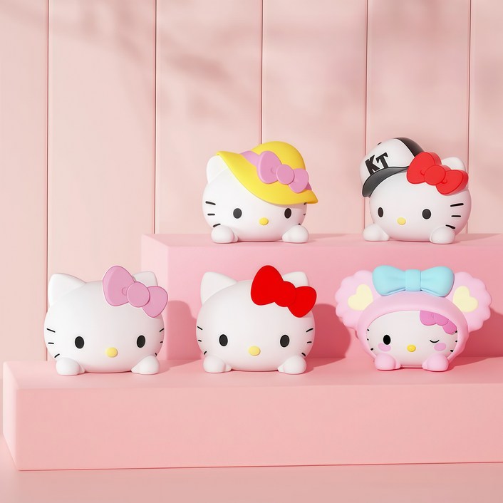 [Hello Kitty]헬로키티 인형 차량용 꾸미기, 귀여운 파파 인형, 모니터, 데스크 장식용,인형 5개 세트, 1세트, 화이트