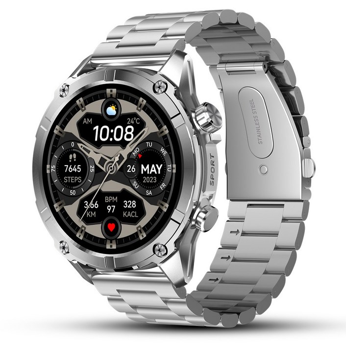 WAPIK 와피크 아웃도어 스마트워치 블루투스 통화가능 운동시계 Y7, 실버, 3.9cm, GPS  블루투스