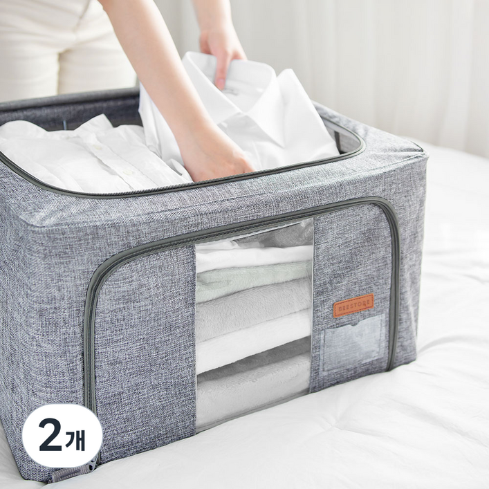 비스토어 옷 정리 리빙박스, 그레이, 2개