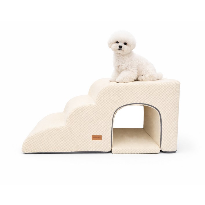 올미오펫 강아지 구름패브릭 동굴 계단 3단+방석 세트, 크림아이보리, 1개