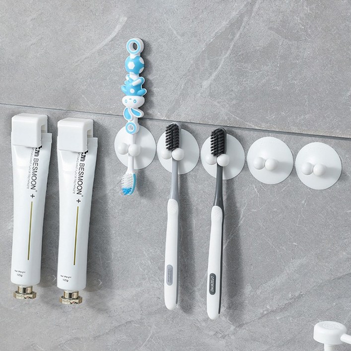 무식이네 공중부양 흡착 칫솔걸이 5p +접착 치약걸이 2p 세트, 화이트, 1개