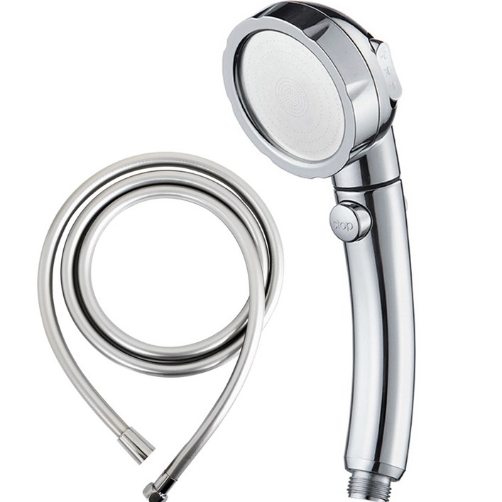 리빙이프 3단 온오프 강력 절수 샤워기  튜브형 샤워호스 2m 세트