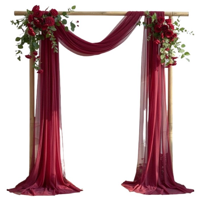 KODACHIEF 디너 파티 천막 웨딩 무대 아치 커튼 장식 버건디와인 75 x 600 cm, 혼합색상, 1개