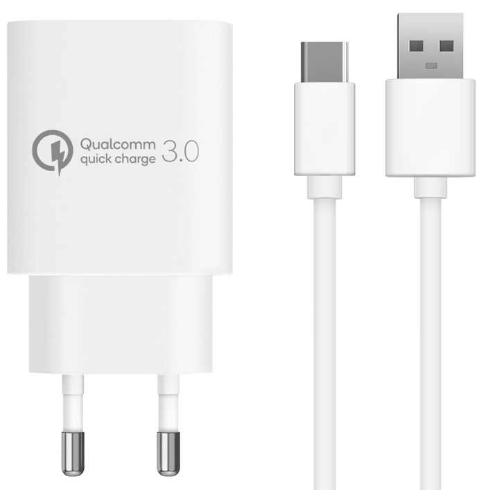 홈플래닛 퀄컴 공식인증 QC 3.0 18W 고속충전기  C타입 케이블 1.2m 세트, 화이트, 1개