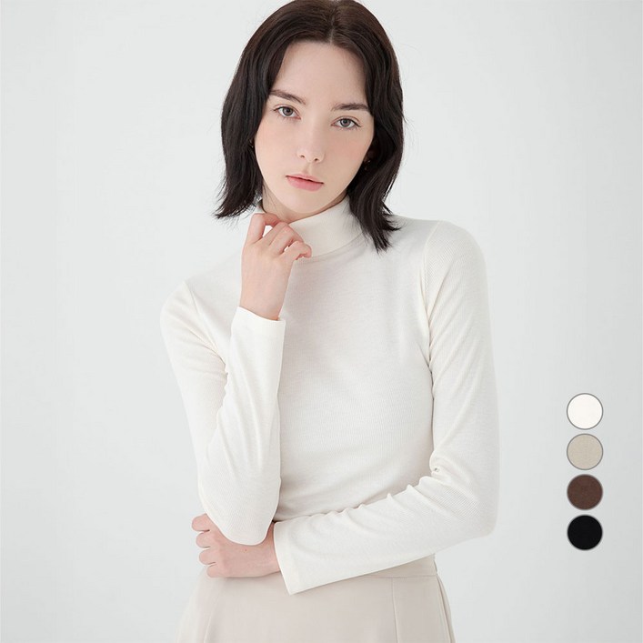 ELLE PARIS 여성용 데일리 긴팔 터틀넥 골지 티셔츠