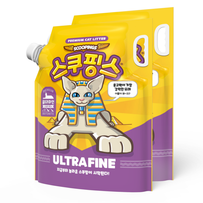 스쿠핑스 울트라파인 언씬티드 응고형 고양이 모래, 9kg, 2개, 무향