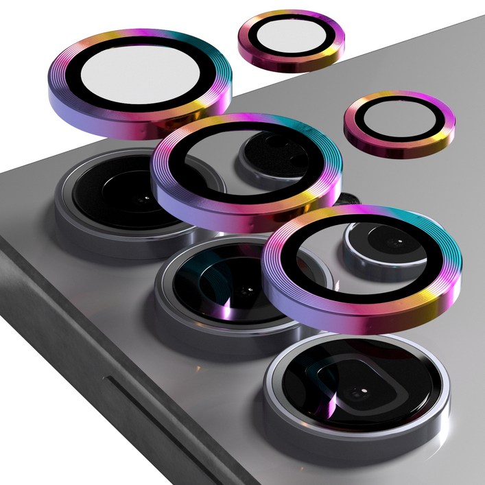 엑씨 빛번짐 방지 카메라 렌즈 강화유리 메탈 링 보호필름 오로라 세트, 1세트